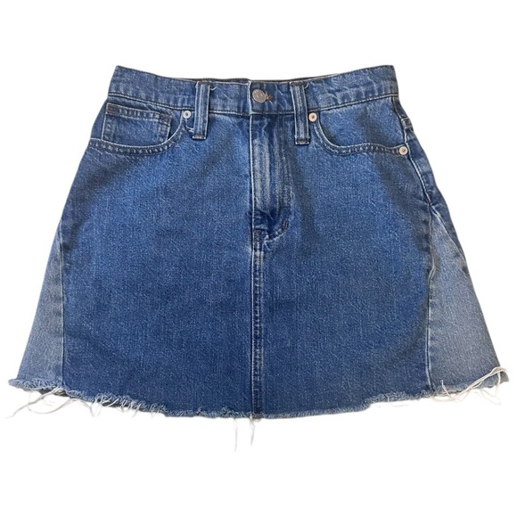 Madewell Women's Blue Jean Rigid Denim A Line Raw Hem Mini, sz 24 - Picture 1 of 7